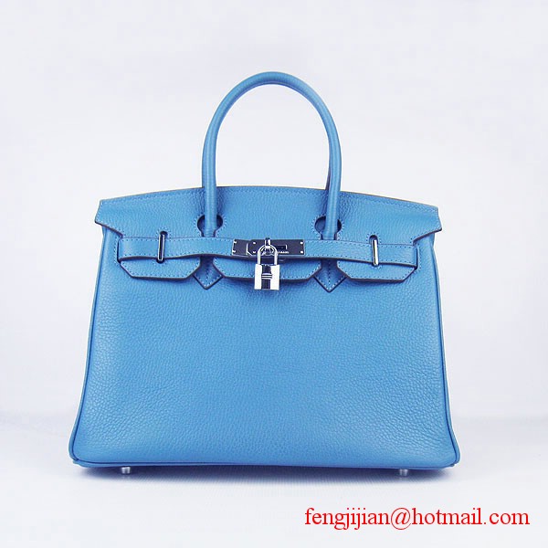 Hermes Birkin 30cm Togo Leather Bag Blue 6088